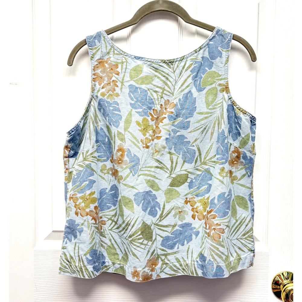 Susan Bristol Top Vintage Linen Cotton Floral Cropped Tank Buttons Size L Y2K